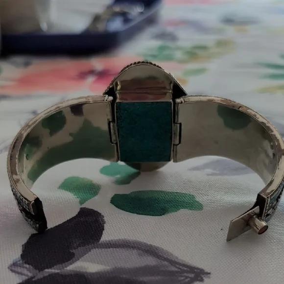 Turquoise and Coral Stone Tibetan Silver Bracelet - Picture 9 of 11
